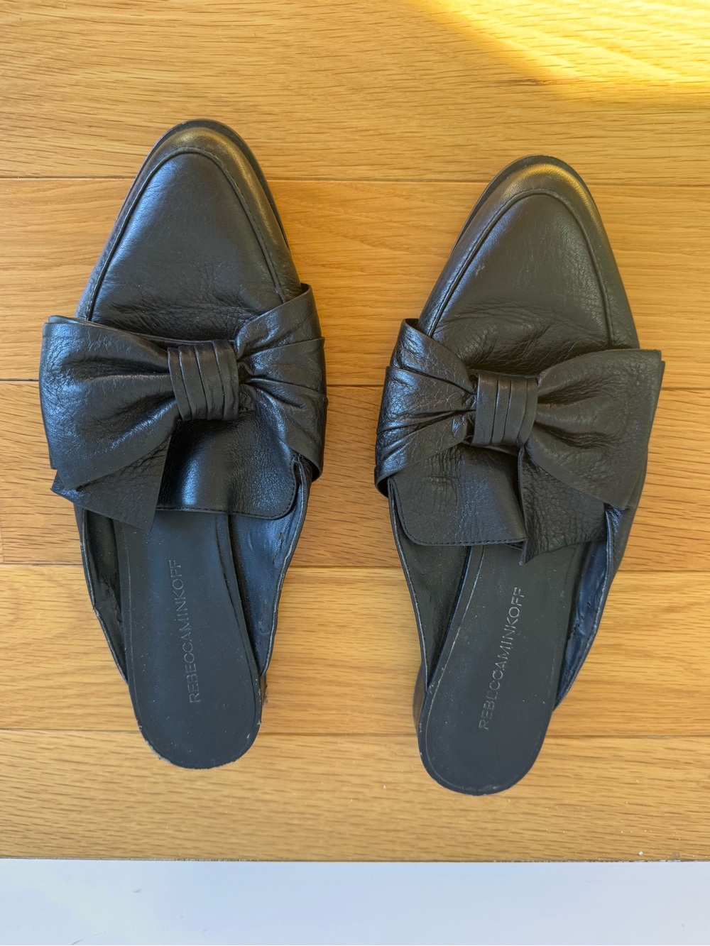 Rebecca Minkoff Black Leather Bow Slip-On Mules